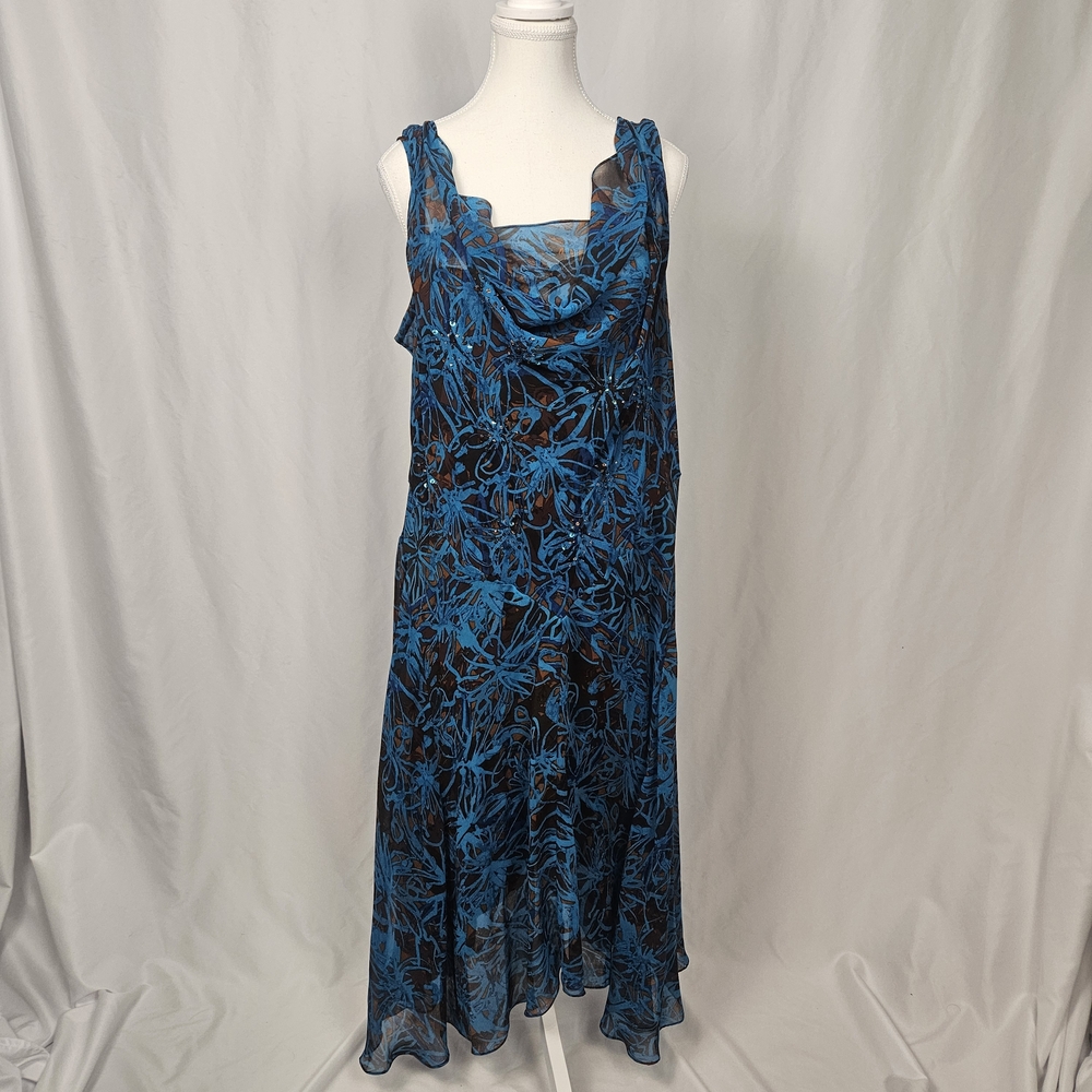 Robbie Bee Vintage 18W Beaded Whimsigoth Ruffle Midi Blue Dress with Shawl - Picture 2 of 8